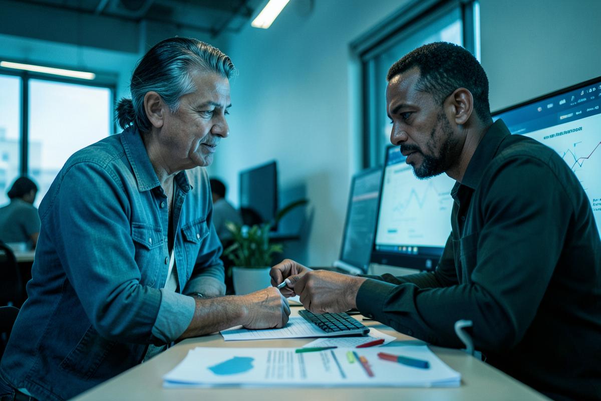 Dos profesionales revisando información frente a una computadora